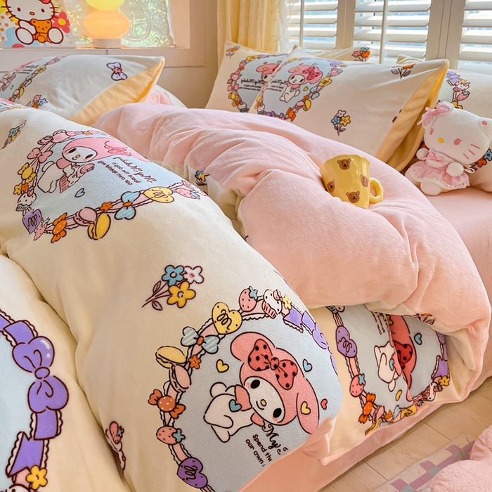 91家纺网 家纺一手货源 找家纺 星座 2025三丽鸥牛奶绒四件套 美乐蒂