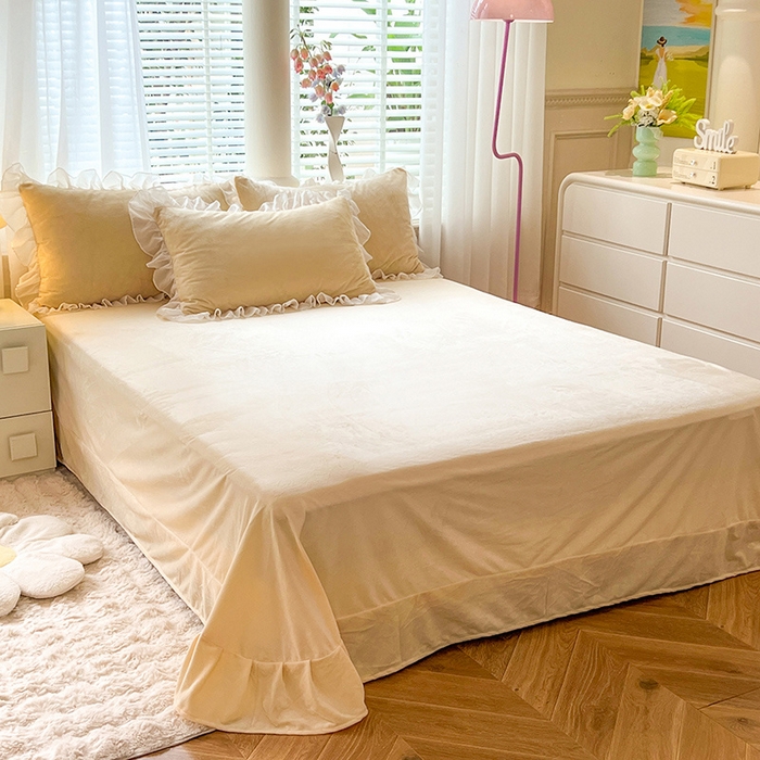 91家纺网 家纺一手货源 找家纺 唐人居 2025新款安妮系列水晶绒四件套 安妮-黄