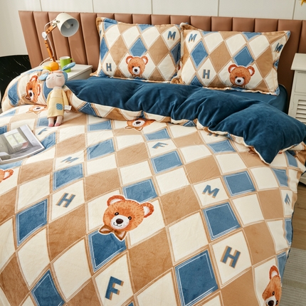 91家纺网 家纺一手货源 找家纺 （总）乐居坊 2023新款高克重牛奶绒印花保暖四件套（提供买家秀）