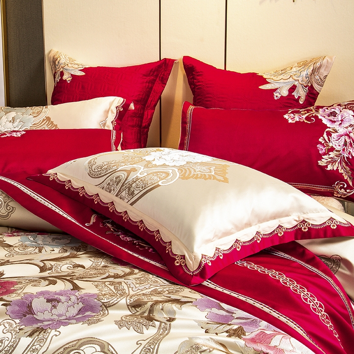 91家纺网 家纺一手货源 找家纺 至爱今生 新款锦缎色织多件套 富贵望族—红