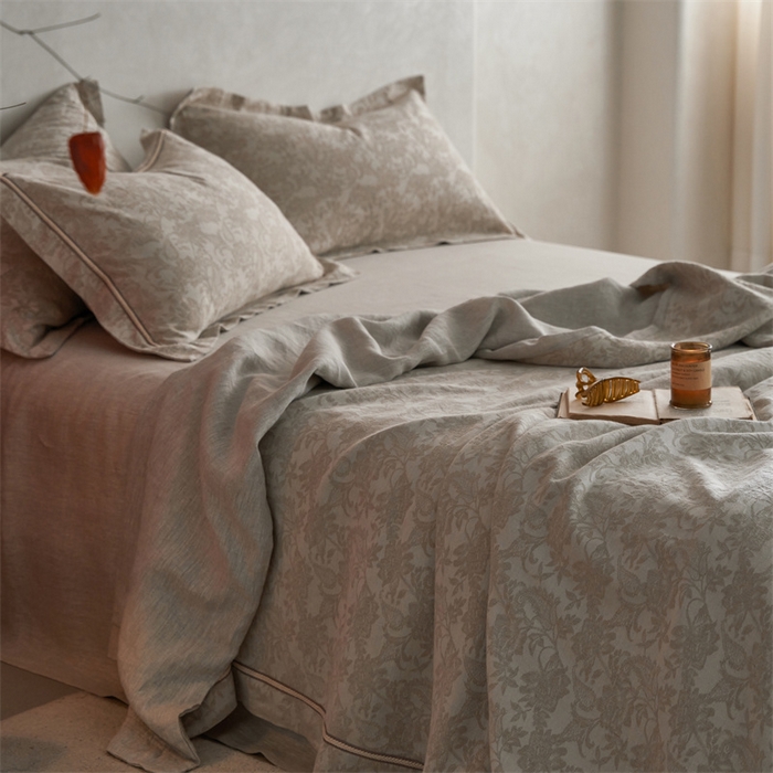 91家纺网 家纺一手货源 找家纺 （总）安莱生活 2023新款高端亚麻大提花特殊镶边四件套