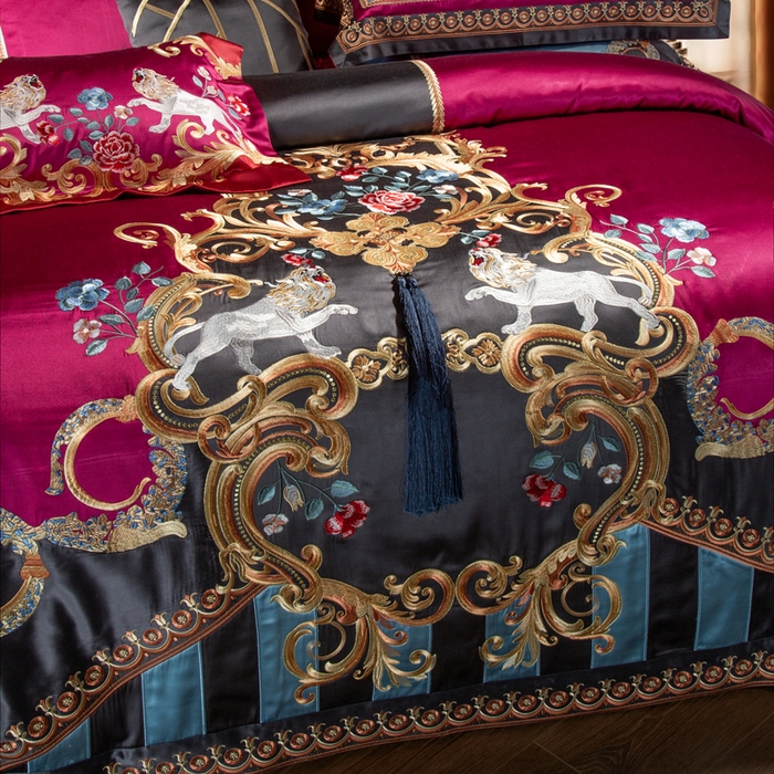 91家纺网 家纺一手货源 找家纺 至爱今生 新款锦缎色织多件套 最琉丽—玫红