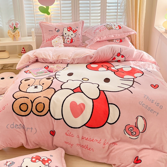 91家纺网 家纺一手货源 找家纺 星座 2025三丽鸥牛奶绒四件套 KT猫-大版