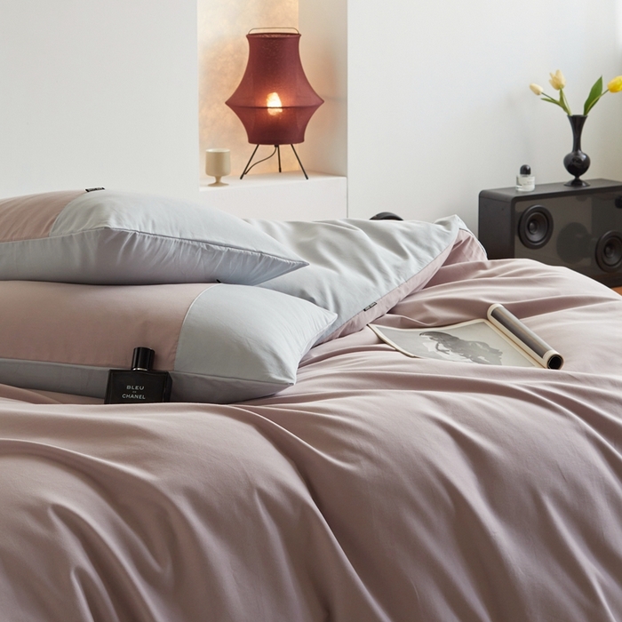 91家纺网 家纺一手货源 找家纺 梦享生活家居 2023新款全棉碳素磨毛四件套秋冬季保暖加厚纯棉四件套简约现代风 藕荷