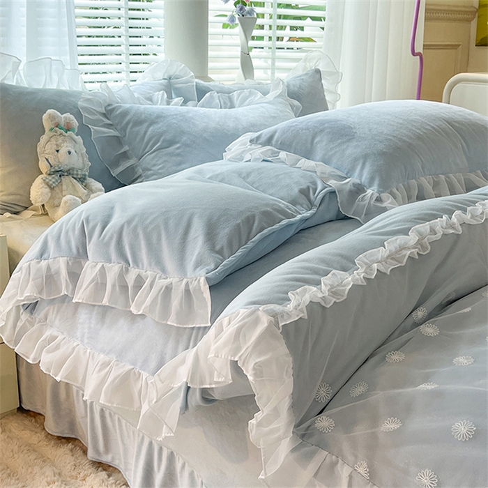 91家纺网 家纺一手货源 找家纺 唐人居 2025新款安妮系列水晶绒四件套 安妮-浅蓝