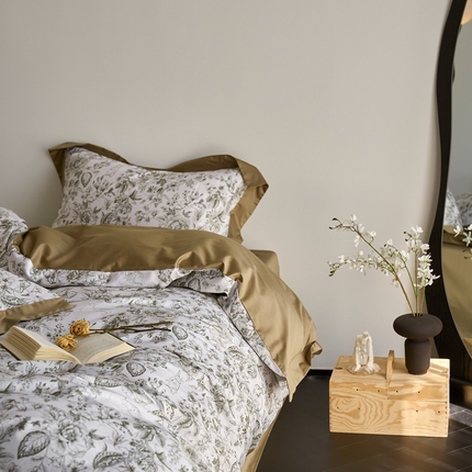 91家纺网 家纺一手货源 找家纺 总鹿班家居2023新款【丛林秘语】北欧风100支长绒棉花卉风印花四件套