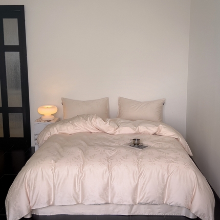 91家纺网 家纺一手货源 找家纺 花时间 2023新款100S全棉提花四件套 粉黛夕岚