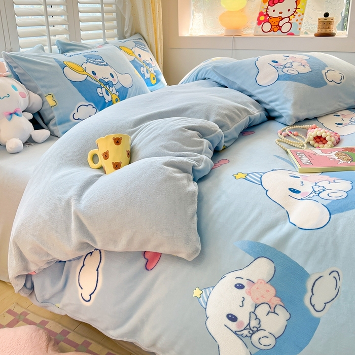 91家纺网 家纺一手货源 找家纺 星座 2025三丽鸥牛奶绒四件套 晚安玉桂狗