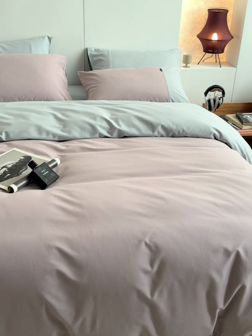 91家纺网 家纺一手货源 找家纺 梦享生活家居 2023新款全棉碳素磨毛四件套秋冬季保暖加厚纯棉四件套简约现代风 藕荷