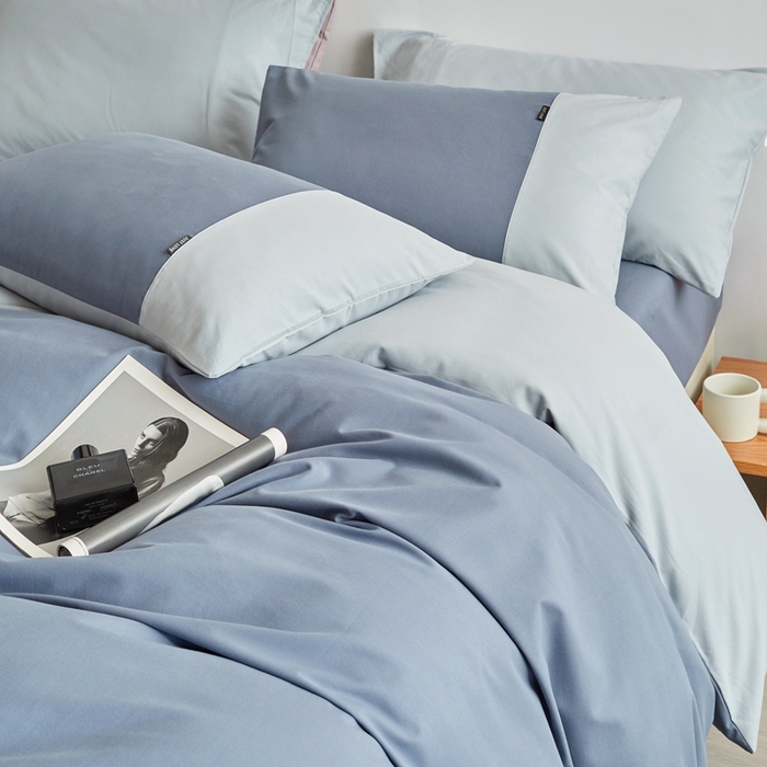 91家纺网 家纺一手货源 找家纺 梦享生活家居 2023新款全棉碳素磨毛四件套秋冬季保暖加厚纯棉四件套简约现代风 青蓝