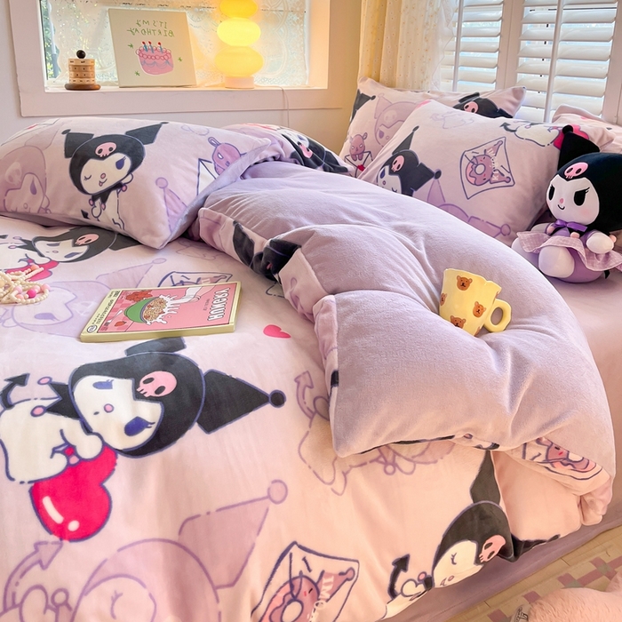 91家纺网 家纺一手货源 找家纺 星座 2025三丽鸥牛奶绒四件套 紫色库洛米