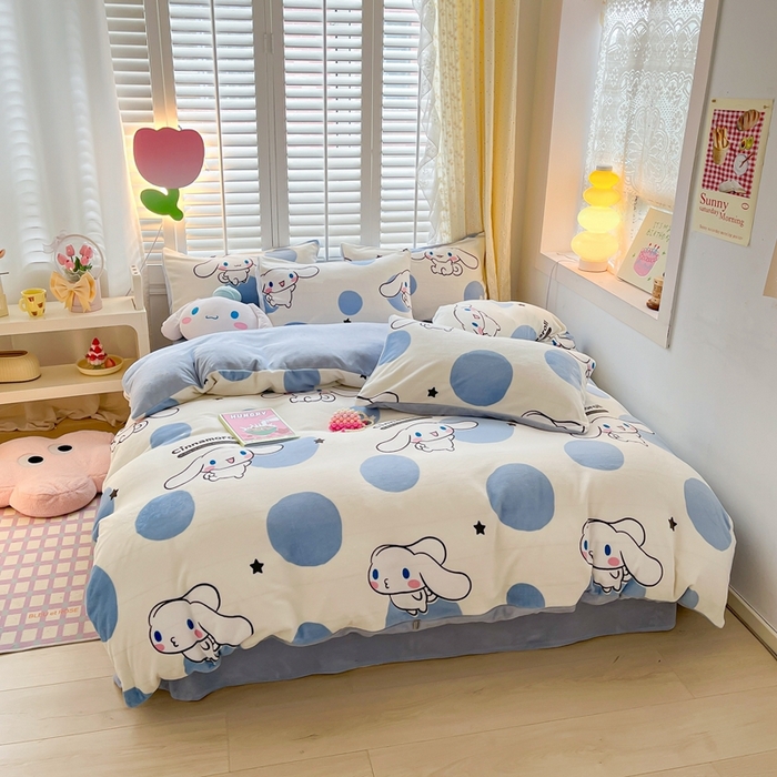 91家纺网 家纺一手货源 找家纺 星座 2025三丽鸥牛奶绒四件套 泡泡玉桂狗