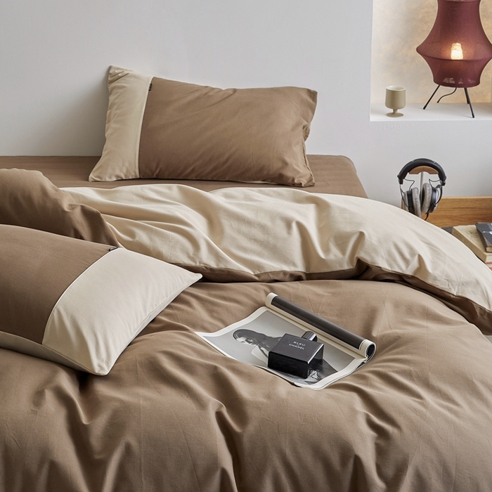 91家纺网 家纺一手货源 找家纺 梦享生活家居 2023新款全棉碳素磨毛四件套秋冬季保暖加厚纯棉四件套简约现代风 可可棕