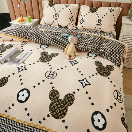 91家纺网 家纺一手货源 找家纺 （总）乐居坊 2023新款高克重牛奶绒印花保暖四件套（提供买家秀）