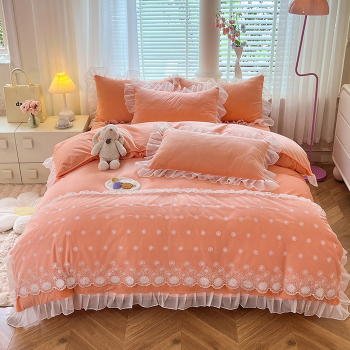 91家纺网 家纺一手货源 找家纺 唐人居 2025新款安妮系列水晶绒四件套 安妮-橙