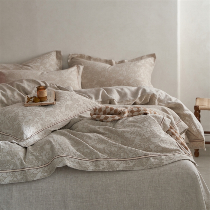 91家纺网 家纺一手货源 找家纺 （总）安莱生活 2023新款高端亚麻大提花特殊镶边四件套