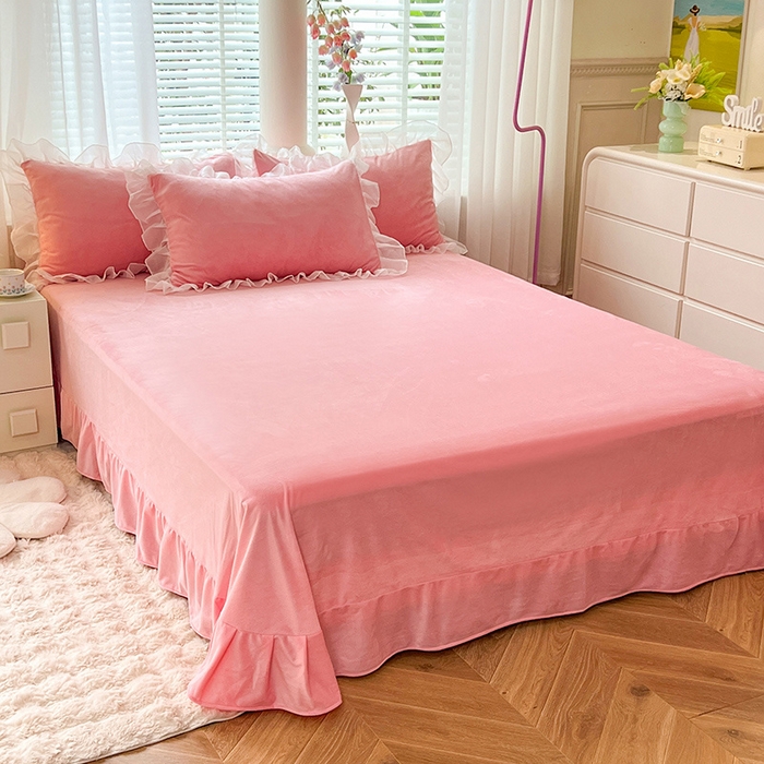 91家纺网 家纺一手货源 找家纺 唐人居 2025新款安妮系列水晶绒四件套 安妮-樱桃粉