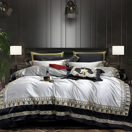 91家纺网 家纺一手货源 找家纺 至爱今生 新款锦缎色织多件套 波塞尔庄园灰