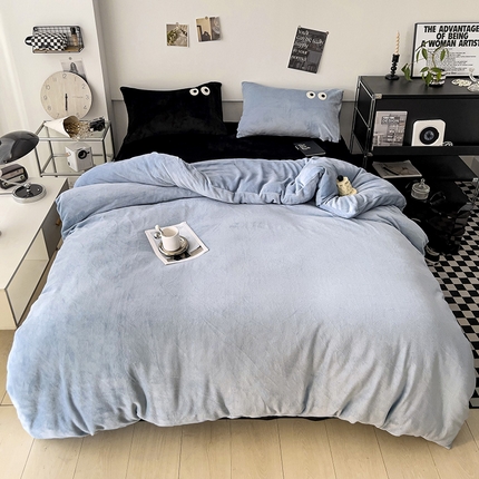 91家纺网 家纺一手货源 找家纺 （总）梦家居 2023 秋冬新品牛奶绒毛巾绣大眼睛四件套