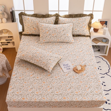 91家纺网 家纺一手货源 找家纺 （总）紫碧螺家纺 2023新款暗提花水洗棉麻绗绣款双面印花床笠