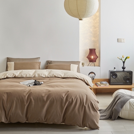 梦享生活家居 2023新款全棉碳素磨毛四件套秋冬季保暖加厚纯棉四件套简约现代风 可可棕