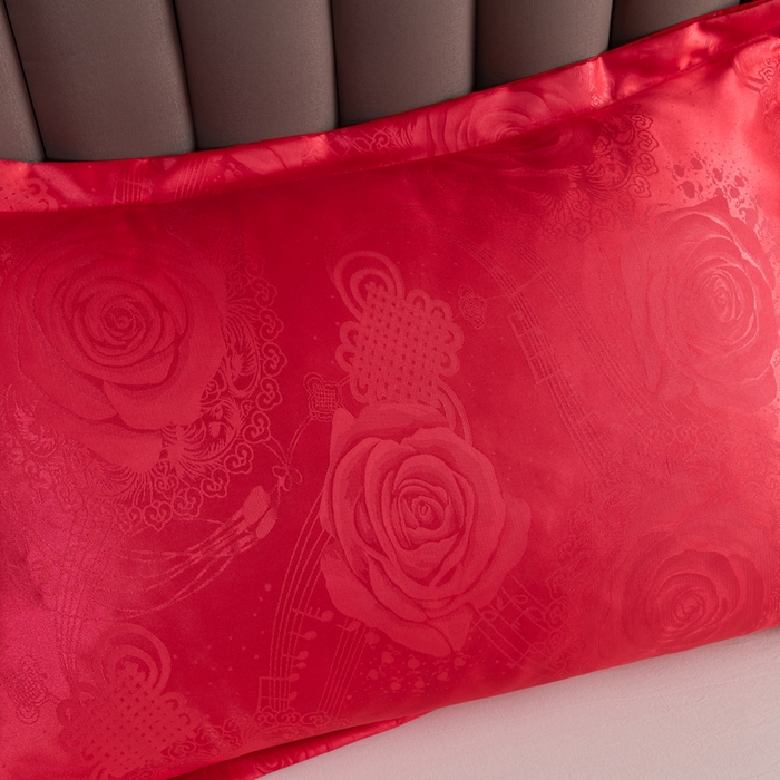 91家纺网 家纺一手货源 找家纺 梦舒羽 2025新款单人枕套一对装2只枕头套贡缎提花学生宿舍枕芯套件情侣双人长枕套 西楚贵人 大红