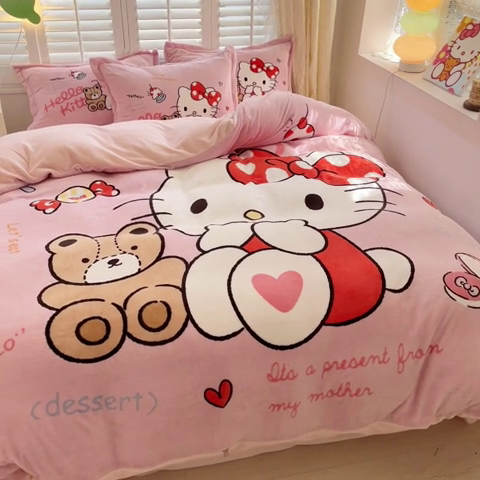 91家纺网 家纺一手货源 找家纺 星座 2025三丽鸥牛奶绒四件套 经典KT