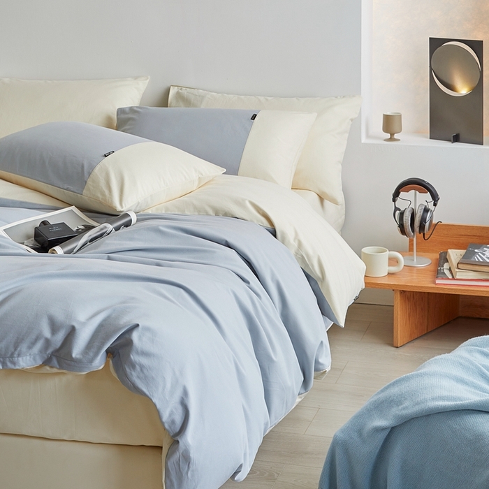 91家纺网 家纺一手货源 找家纺 梦享生活家居 2023新款全棉碳素磨毛四件套秋冬季保暖加厚纯棉四件套简约现代风 奶油蓝