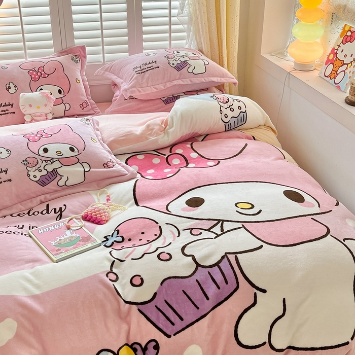 91家纺网 家纺一手货源 找家纺 星座 2025三丽鸥牛奶绒四件套 美乐蒂-大版