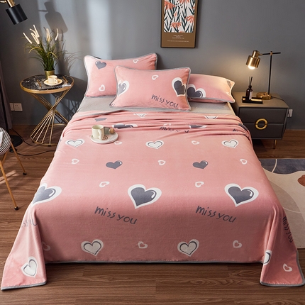 91家纺网 家纺一手货源 找家纺 全季家居 2023新款纯色印花高克重抗静电包边牛奶绒床单-印花 甜心