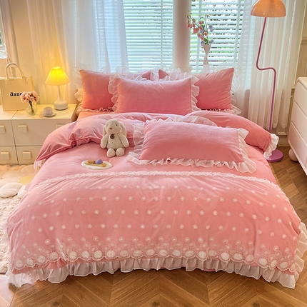 唐人居 2025新款安妮系列水晶绒四件套 安妮-樱桃粉