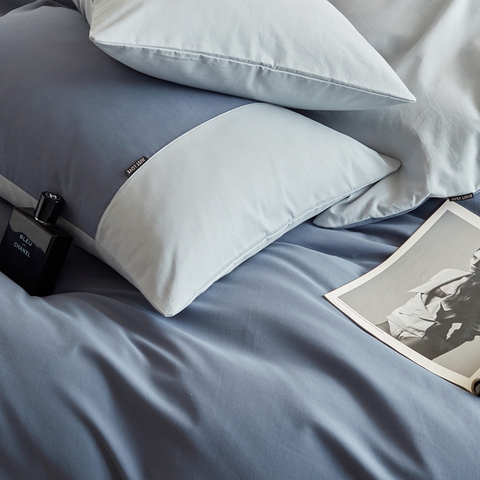 91家纺网 家纺一手货源 找家纺 梦享生活家居 2023新款全棉碳素磨毛四件套秋冬季保暖加厚纯棉四件套简约现代风 青蓝