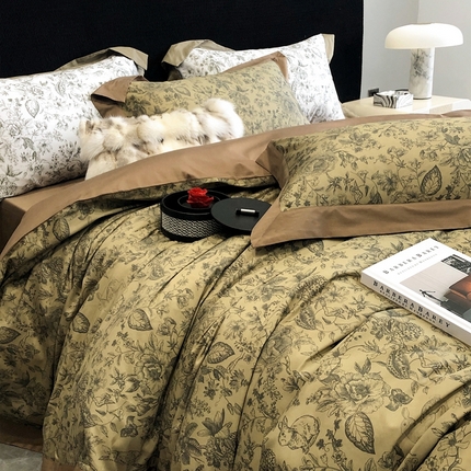 91家纺网 家纺一手货源 找家纺 总鹿班家居2023新款【丛林秘语】北欧风100支长绒棉花卉风印花四件套