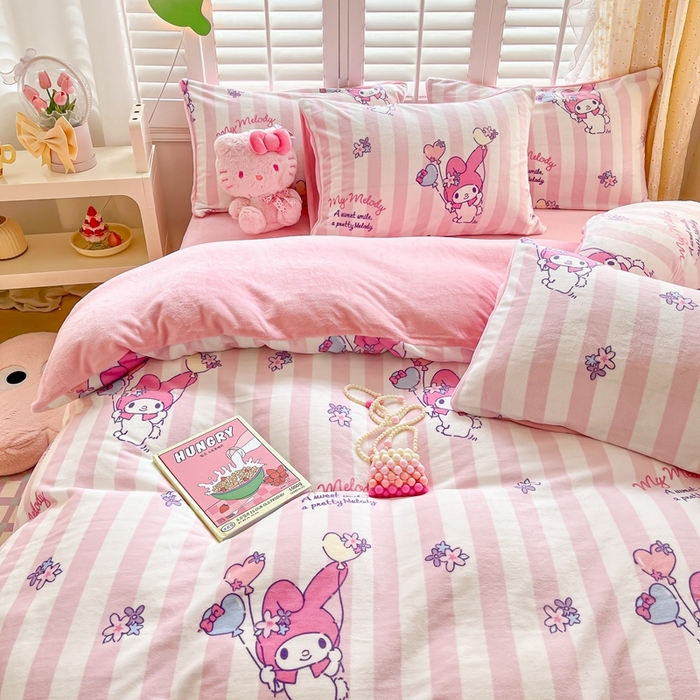 91家纺网 家纺一手货源 找家纺 星座 2025三丽鸥牛奶绒四件套 甜甜美乐蒂