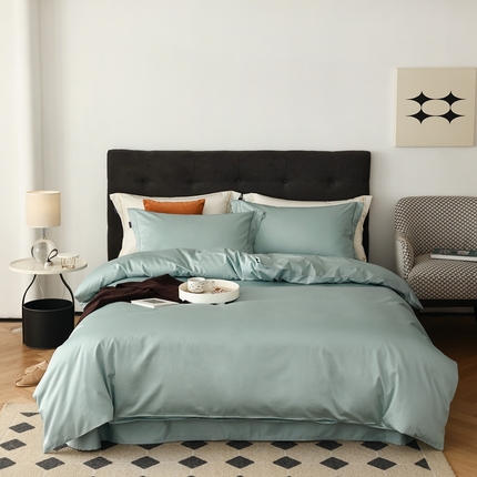 91家纺网 家纺一手货源 找家纺 花时间 2023新款100S全棉贡缎绣线款四件套-奢 奢-涟水绿