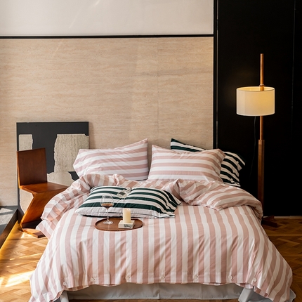 91家纺网 家纺一手货源 找家纺 华超针织 2023新款100支轻磨毛全棉四件套 马卡龙粉