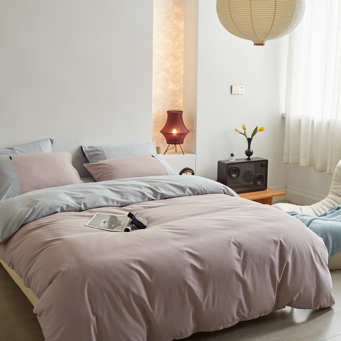 91家纺网 家纺一手货源 找家纺 梦享生活家居 2023新款全棉碳素磨毛四件套秋冬季保暖加厚纯棉四件套简约现代风 藕荷