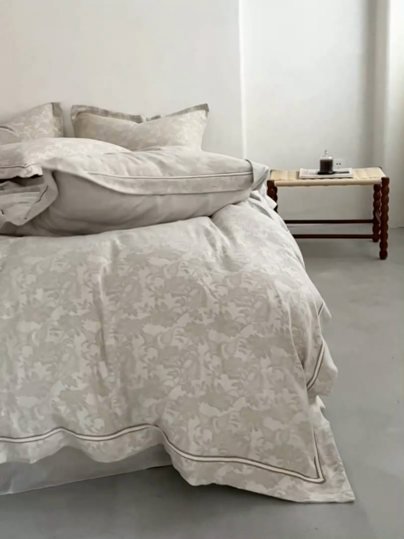 91家纺网 家纺一手货源 找家纺 （总）安莱生活 2023新款高端亚麻大提花特殊镶边四件套