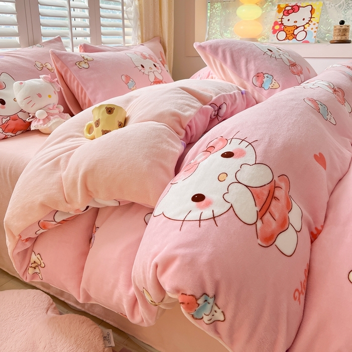 91家纺网 家纺一手货源 找家纺 星座 2025三丽鸥牛奶绒四件套 经典KT