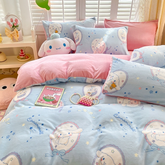 91家纺网 家纺一手货源 找家纺 星座 2025三丽鸥牛奶绒四件套 蛋糕大耳狗