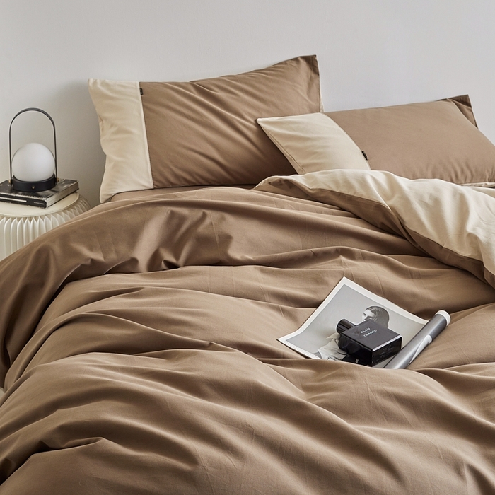 91家纺网 家纺一手货源 找家纺 梦享生活家居 2023新款全棉碳素磨毛四件套秋冬季保暖加厚纯棉四件套简约现代风 可可棕