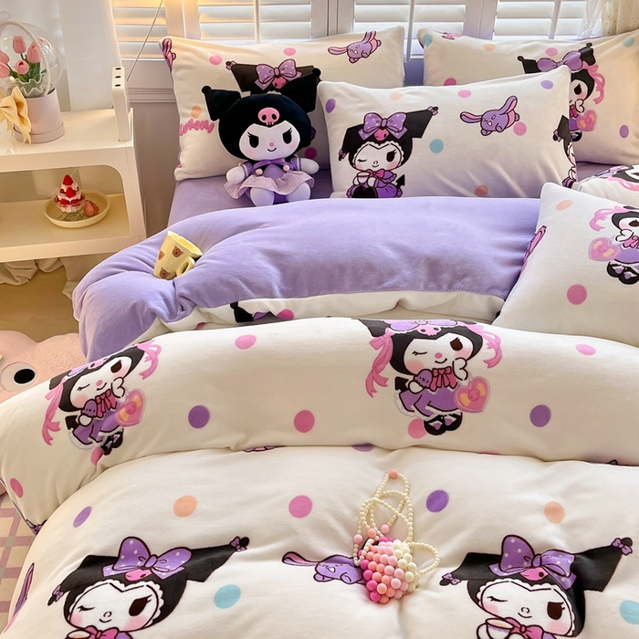 91家纺网 家纺一手货源 找家纺 星座 2025三丽鸥牛奶绒四件套 波点库洛米