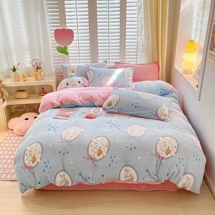 91家纺网 家纺一手货源 找家纺 星座 2025三丽鸥牛奶绒四件套 蛋糕大耳狗