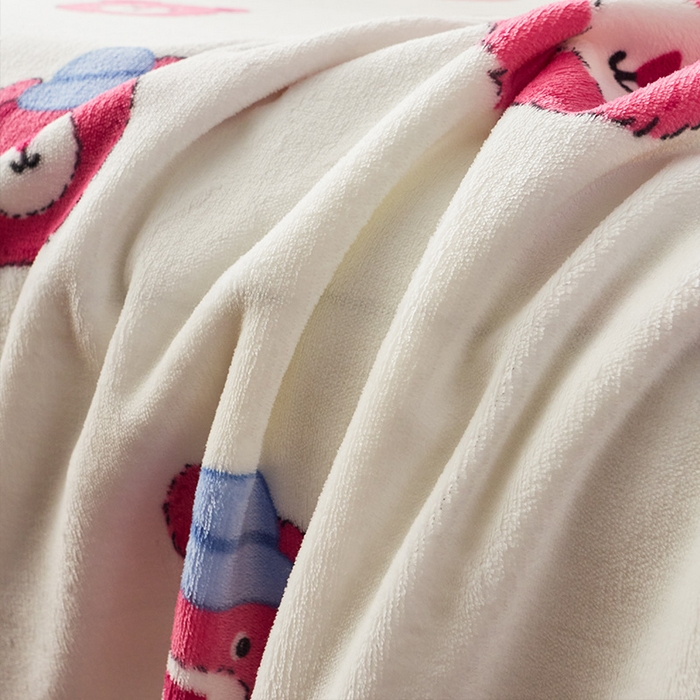 91家纺网 家纺一手货源 找家纺 全季家居 2023新款纯色印花高克重抗静电包边牛奶绒床单-印花 粉熊派