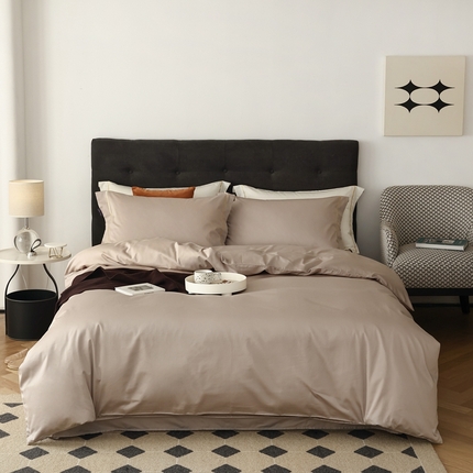 91家纺网 家纺一手货源 找家纺 花时间 2023新款100S全棉贡缎绣线款四件套-奢 奢-银咖