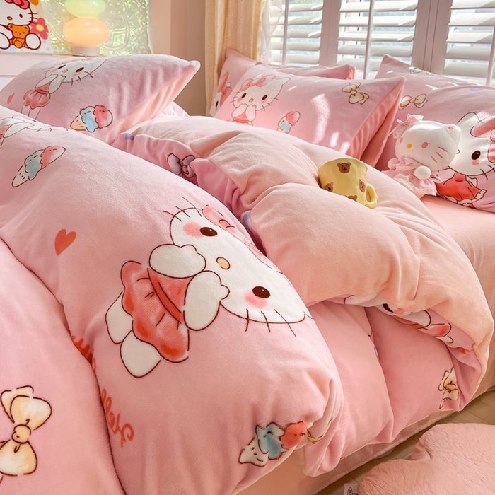 91家纺网 家纺一手货源 找家纺 星座 2025三丽鸥牛奶绒四件套 经典KT