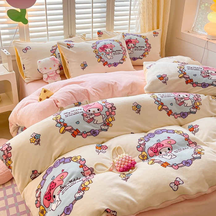 91家纺网 家纺一手货源 找家纺 星座 2025三丽鸥牛奶绒四件套 美乐蒂