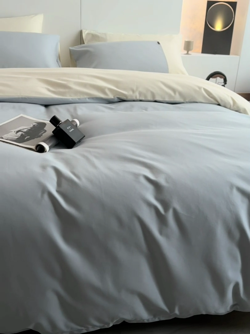 91家纺网 家纺一手货源 找家纺 梦享生活家居 2023新款全棉碳素磨毛四件套秋冬季保暖加厚纯棉四件套简约现代风 奶油蓝