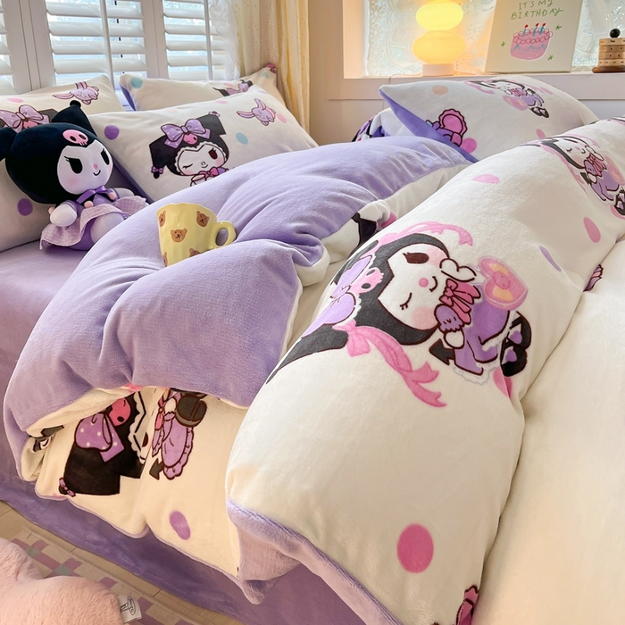 91家纺网 家纺一手货源 找家纺 星座 2025三丽鸥牛奶绒四件套 波点库洛米