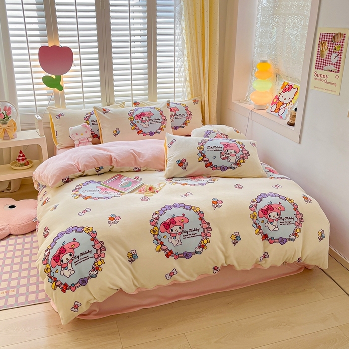 91家纺网 家纺一手货源 找家纺 星座 2025三丽鸥牛奶绒四件套 美乐蒂